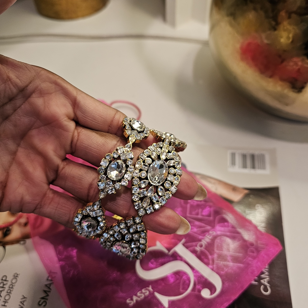 Elegant Crystal Gold-Tone Statement Bracelet - Clear Crystal (SASSY JONES) - Picture 6 of 6